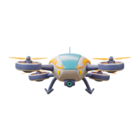 A cartoonish drone is depicted with a camera, rotors, and landing gear, suggesting its use for aerial photography or videography. png