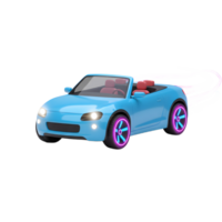 A light blue convertible car with neon pink wheels is shown against a white background with speed lines behind it for use in transportation designs. png