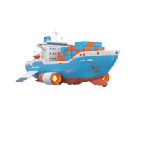 A cartoon cargo ship with blue and orange containers is sailing on water, which can be used for presentations, websites, and educational materials. png