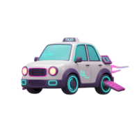 A futuristic taxi car is floating with neon lights and wing extensions indicating a modern and advanced transportation for use in design. png