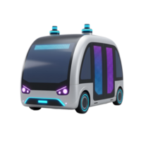 A futuristic shuttle with an autonomous driving system and LED displays is isolated on a white background, ready for use in presentations about future transportation. png