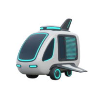 A white and gray futuristic vehicle with neon blue lights features a dark window, gray wheels, and a wing, making it suitable for transportation design or technology concepts. png