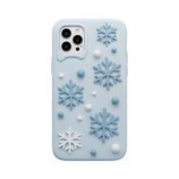 Light blue phone case features snowflake pattern and dotted design elements for device protection. png