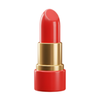 A red lipstick with a gold casing is shown on a white background for use in cosmetics. png