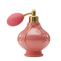 A pink perfume bottle with a gold nozzle is displayed against a white background, adding a touch of elegance to personal care routines. png