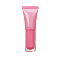 A pink gloss product in a tube is presented with shimmering shapes, perfect for beauty and cosmetic application. png