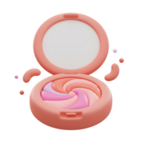 A swirl of pink, peach, and lavender face powder is displayed in an open compact with a mirror, perfect for creating a beautiful, soft finish. png