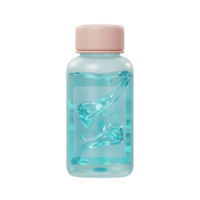 A bottle of blue hand sanitizer contains clear liquid with bubbles and a wavy design, suggesting its use for hygiene and cleaning. png