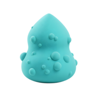 A turquoise sponge with a pointed top and dotted with smooth spheres sits on a white surface, likely used for applying makeup or skincare products. png