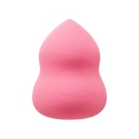 A pink makeup sponge sits on a white surface and can be used for blending liquid or cream makeup products. png