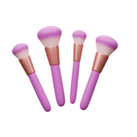 Four pink makeup brushes with bronze ferrules are displayed on a white background for cosmetic use. png