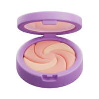 A powder blush compact features a swirl design of peach and cream tones within a lilac case, ideal for adding a touch of color and dimension to the face. png