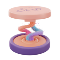 A container of powder is shown with a fuzzy, colorful spiral twisting into it, possibly for makeup or cosmetic applications. png