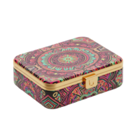 uma retangular caixa com uma colorida estampado Projeto é delineado de ouro aparar e características uma robusto, fazer isto perfeito para armazenando pequeno Unid. png