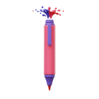 A pink marker with a purple accent features a burst of pink and blue paint from its tip, which can be used for creative projects. png