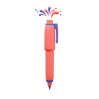 A salmon-colored pen is depicted with a blue clip, nib, and abstract explosion of blue and red ink coming out of its top, suitable for illustrating creative writing. png