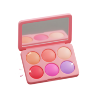 A pink makeup palette displays an array of colorful eyeshadows and a built-in mirror, ideal for applying beauty products. png