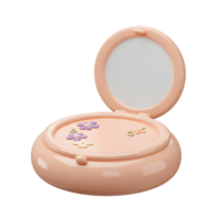 A round, pink compact mirror is decorated with small flower accents, with the mirror open and reflecting light, making it suitable for makeup application or quick touch-ups. png