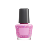 A bottle of glittery pink nail polish with a gray cap is shown in a clean, well-lit setting and can be used for cosmetic purposes. png