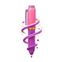 A stylish pink and purple pen is displayed with a swirling ribbon and floating spheres around it, possibly used for writing or design work. png