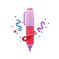 A playful illustration shows a pink and red pen surrounded by colorful confetti, suggesting a celebratory atmosphere suitable for creative projects. png