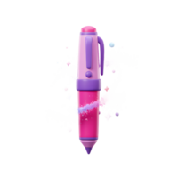 A pink and purple pen is surrounded by a swirling trail of blue and pink dust, creating a whimsical effect ideal for creative projects. png