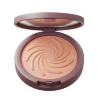 Blush is contained in a round compact with an open lid, featuring a swirled design for facial enhancement. png