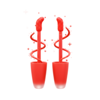 Two red lip gloss applicators are decorated with swirls, stars, and dots against a white backdrop for cosmetic use. png