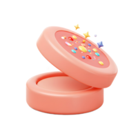 A round, pink container is partially open, revealing colorful sprinkles inside and around it, making it a whimsical decorative item. png