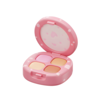 A pink compact makeup palette with four different colored powders and a mirror is displayed against a white background for cosmetic use. png
