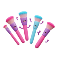 A group of happy cartoon makeup brushes are playfully posed with smiling faces, offering a whimsical touch for cosmetic application. png