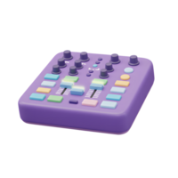 A purple audio mixer with various buttons and sliders is shown on a white background, which can be used for music production. png