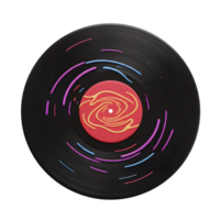 A black vinyl record is decorated with colorful swirls and a red center label, adding a vibrant touch to any music lover's collection. png