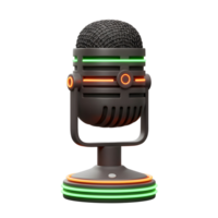 A futuristic microphone with black matte finish and illuminated green and orange lines is designed for professional audio recording. png