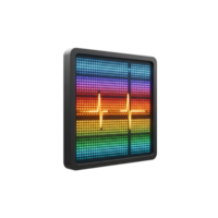 This image features an ECG line displayed on a screen with rainbow colored lights, illustrating health monitoring and digital display usage. png