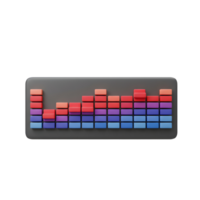 Illustration featuring audio equalizer bars in shades of red, purple and blue, presented against a grey background, offering a dynamic and visual representation of sound or data levels. png