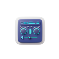 A blue and white audio equalizer icon features volume control, sound level display, and a slider to change settings for different audio purposes. png