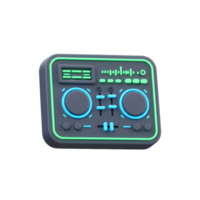 A 3D render of a DJ mixer with knobs and sliders is a modern digital tool used for music production and performance. png