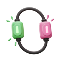 A green and pink pod are interconnected via a black cable, showcasing connection in data transfer or relationship concepts. png