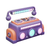 A vibrant and stylized boombox features colorful lights and a retro design, making it ideal for music listening and creating a fun atmosphere. png