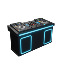 This sleek DJ mixer console features vibrant neon lighting and various controls, perfect for music production and live performance. png