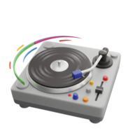 A turntable plays a black vinyl record with colorful accents creating a dynamic music atmosphere that can be used for artistic projects or audio-related content. png
