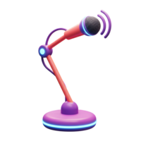 A cartoon microphone on a stand is displayed with sound waves around the head, typically used for podcasting or broadcasting. png