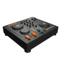 A black DJ mixer features various knobs, buttons, sliders and turntables, designed to create and mix audio for music performances. png
