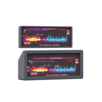 Two gray displays show colorful waveform data, probably used for analyzing audio. png