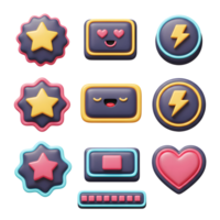 conjunto do 3d jogos ícones inclui estrela, coração, relâmpago parafuso, e progresso Barra para usar dentro do utilizador interfaces. png
