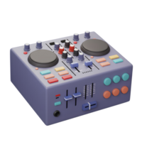 A colorful DJ mixer controller with various buttons, knobs, and sliders is featured in a simplified design, commonly used for mixing music and audio. png