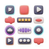 Collection of 3D icon buttons and elements in various shapes and colors, perfect for designing user interfaces. png