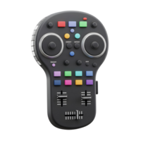 A black dj controller with several knobs, buttons, and sliders presents a fun and modern design for mixing music. png