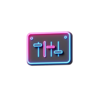 A neon equalizer board features glowing blue and pink sliders, presenting a modern and vibrant design for audio or visual projects. png